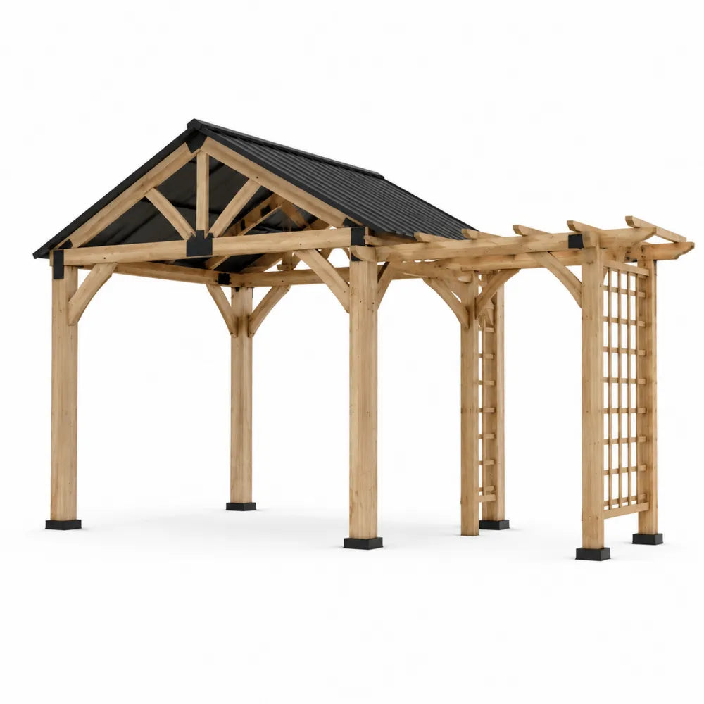 Gazebo in Legno di Pino con Tetto in PVC 300x300x250 cm