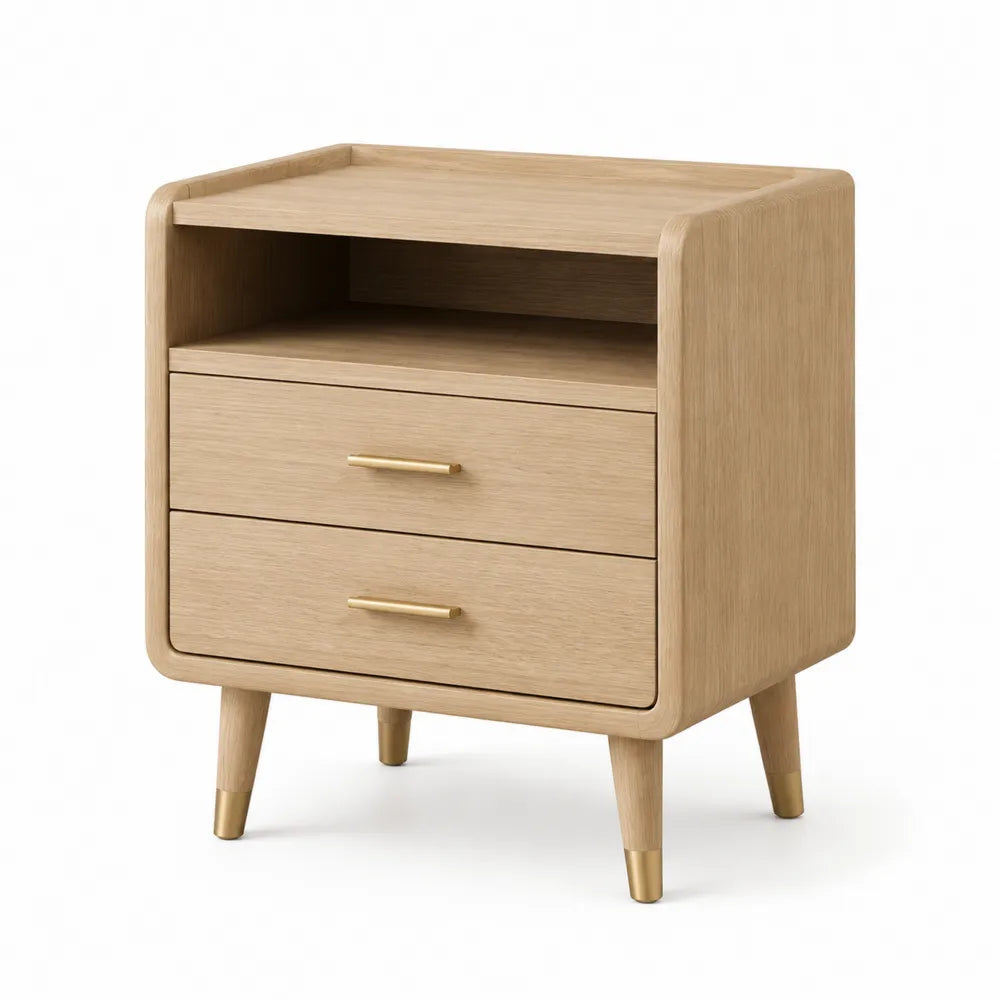 Comodino in Legno di Quercia con 2 Cassetti