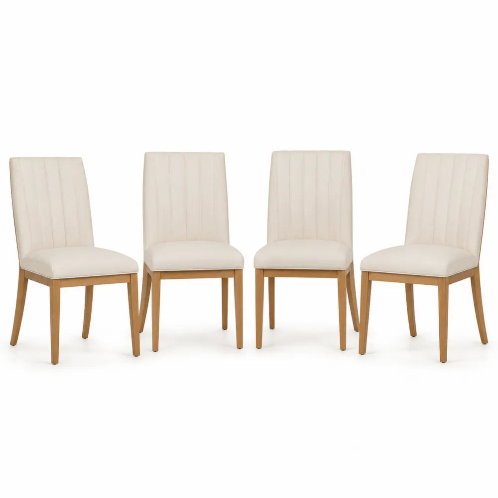 Set di 4 sedie da pranzo in legno di rovere e tessuto beige