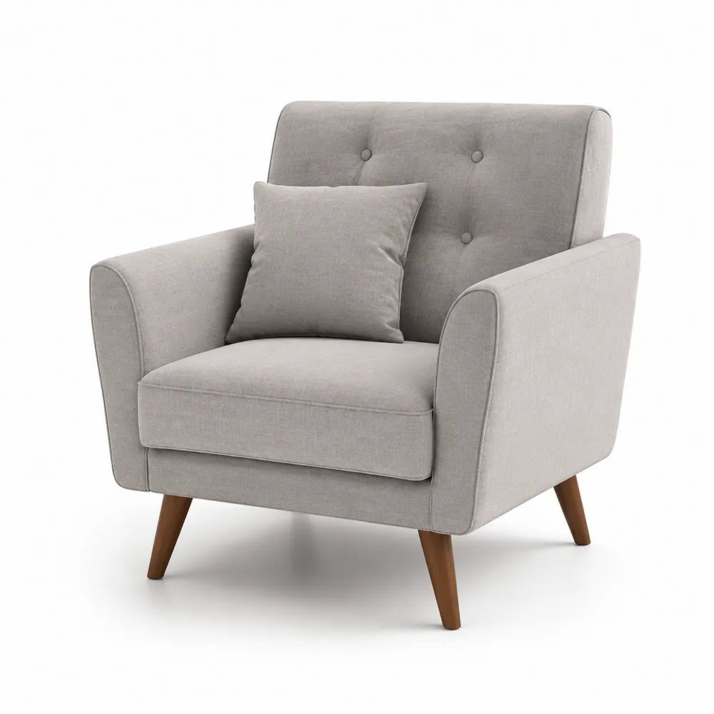 Poltrona in Tessuto Grigio con Gambe in Legno
