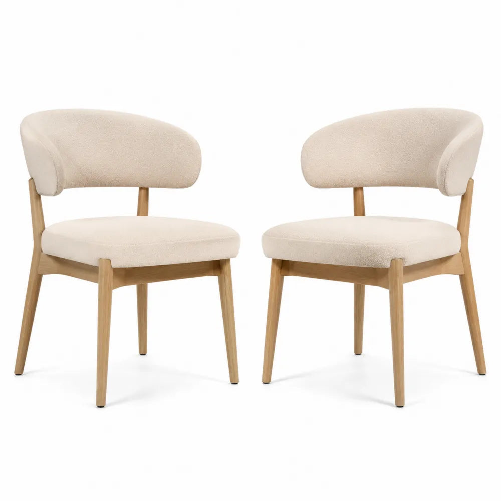 Set di 2 sedie in tessuto beige con struttura in legno