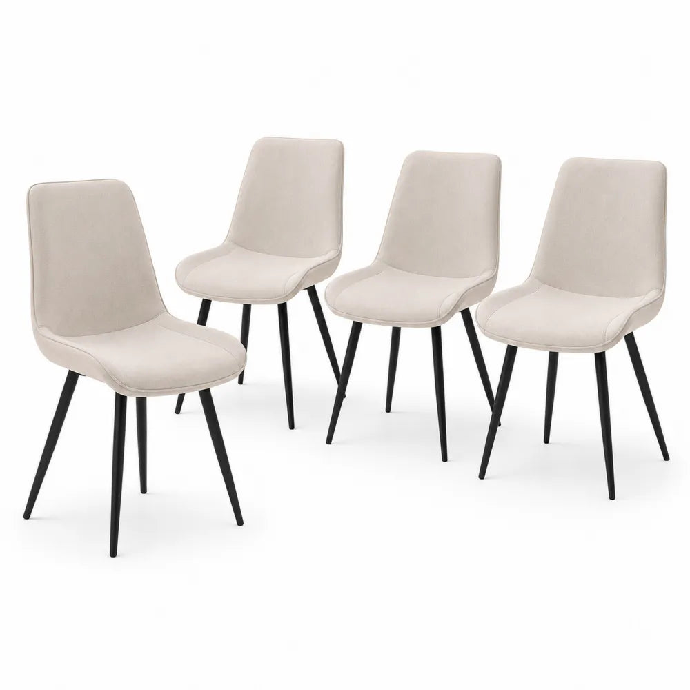 Set di 4 sedie in tessuto beige con gambe in metallo