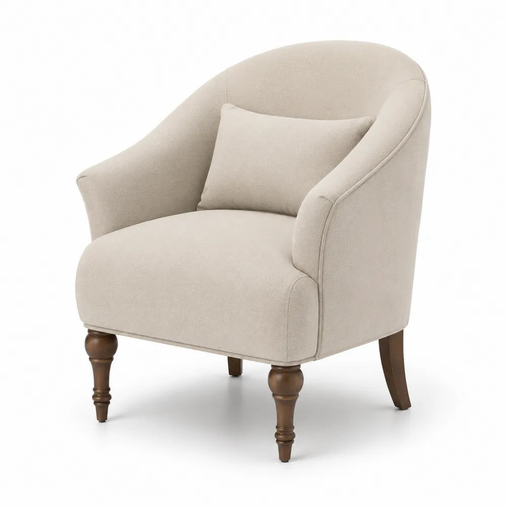 Poltrona in Tessuto Poliestere Beige con Gambe in Legno