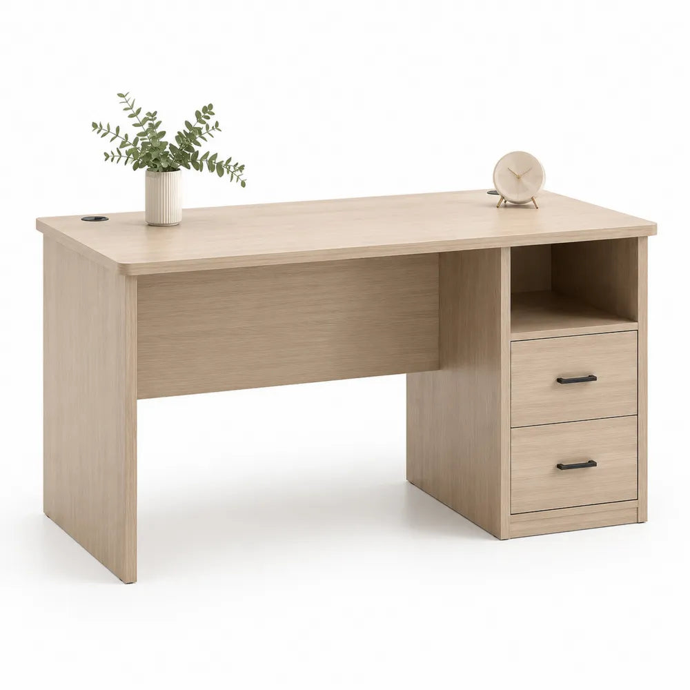 Scrivania in legno con cassetti e foro per cavi