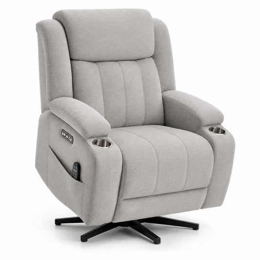 Poltrona reclinabile in tessuto poliestere grigio con base girevole
