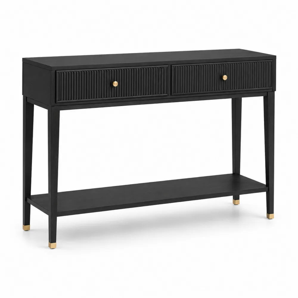 Consolle in legno MDF nero con cassetti e ripiano
