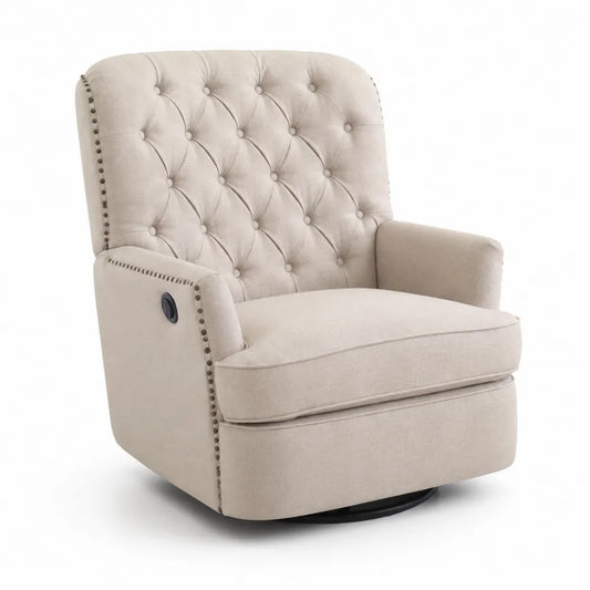 Poltrona in Tessuto Poliestere Beige con Schienale Imbottito