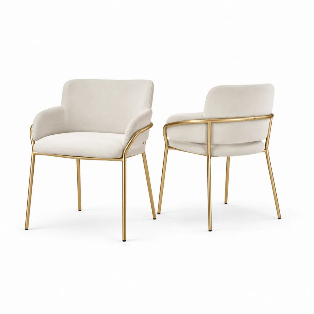 Set Sedie in Velluto Beige con Struttura in Metallo Dorato