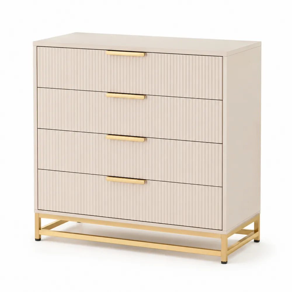 Cassettiera in legno MDF e metallo con 4 cassetti Beige