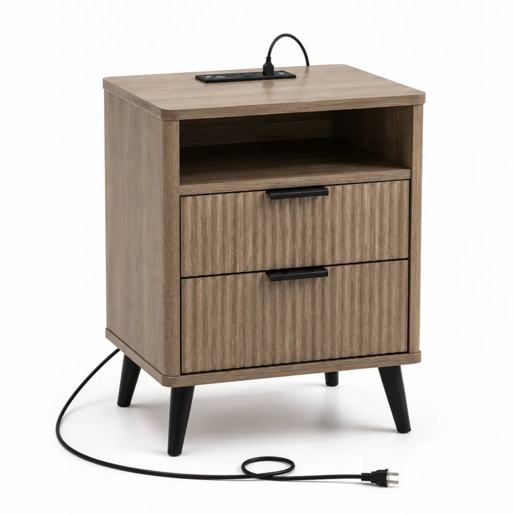 Comodino legno con cassetti e presa USB