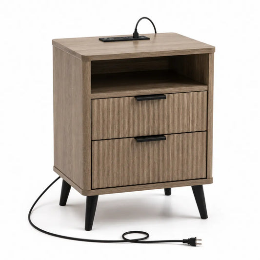 Comodino legno con cassetti e presa USB