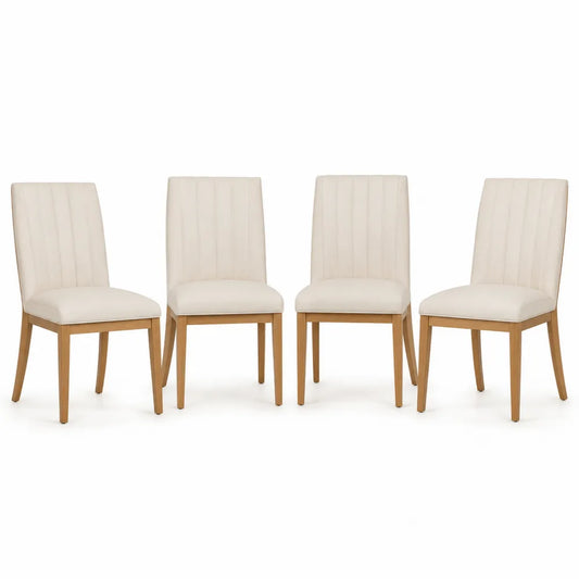 Set di 4 sedie da pranzo in legno di rovere e tessuto beige