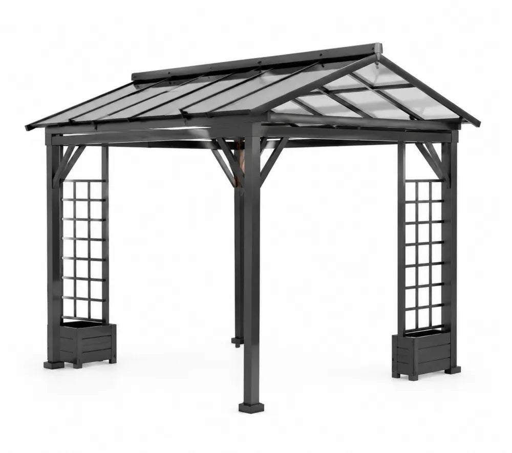 Gazebo in Acciaio con Tetto in Policarbonato Nero