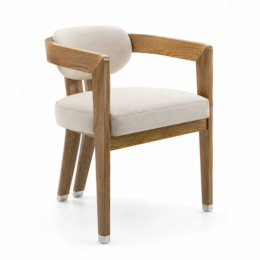 Sedia da Pranzo in Rovere e Tessuto Beige