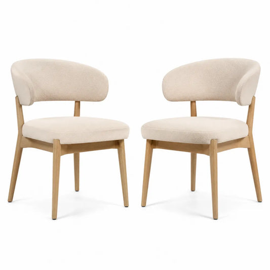 Set di 2 sedie in tessuto beige con struttura in legno