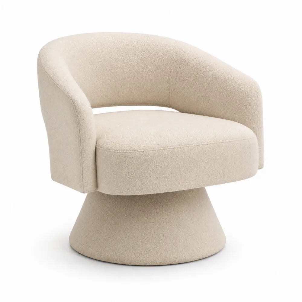 Poltrona girevole in tessuto Bouclé beige