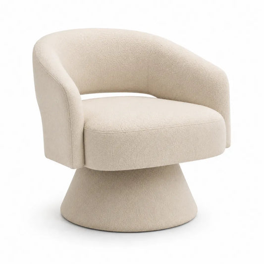Poltrona girevole in tessuto Bouclé beige