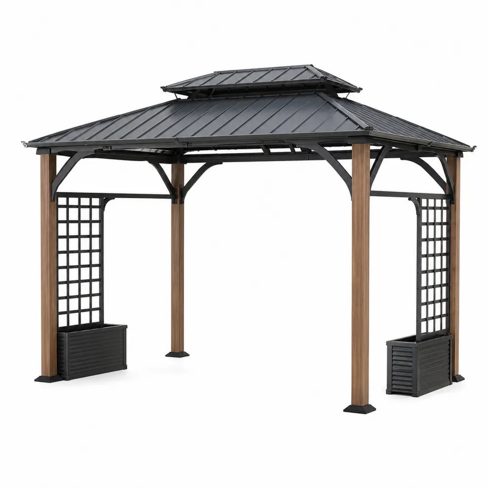 Gazebo in Acciaio e Policarbonato Nero 300x400 cm