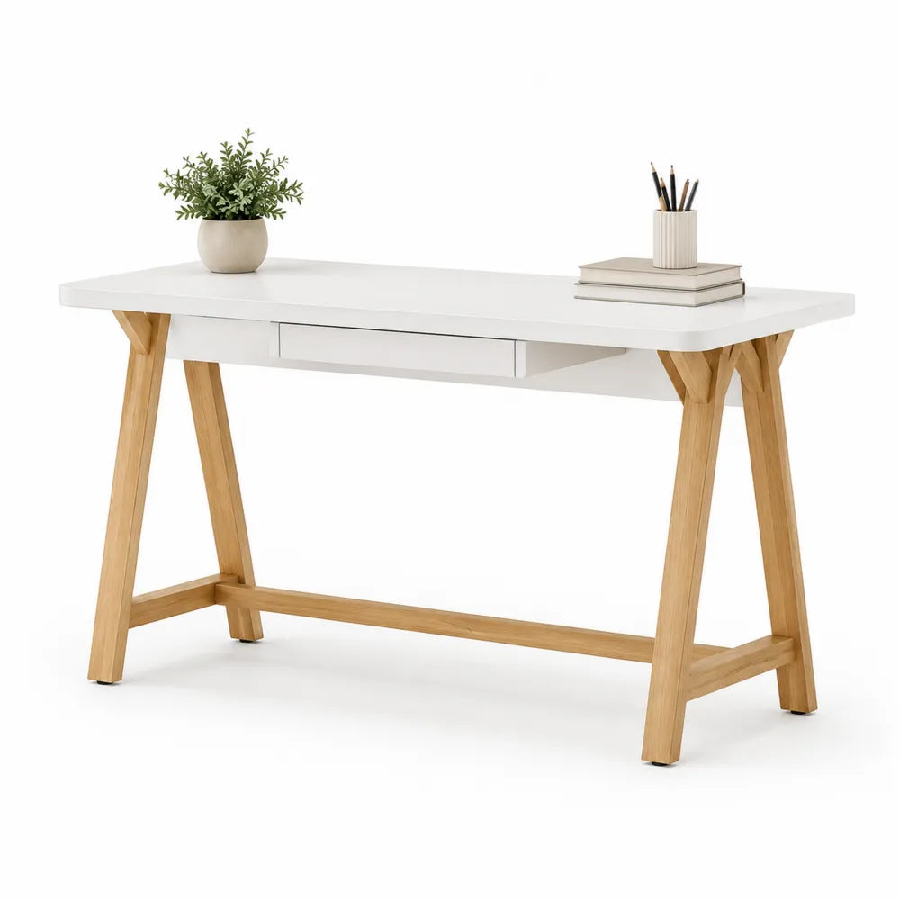 Scrivania in legno e MDF bianco con cassetto 120x60x75cm