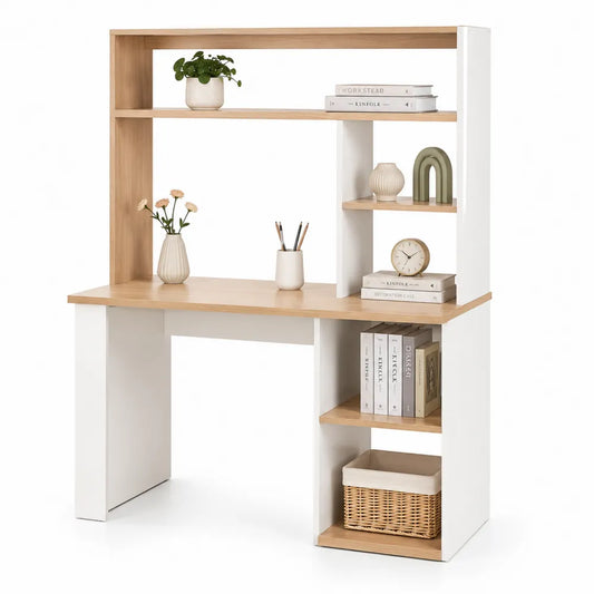 Scrivania con Libreria in MDF Bianco e Effetto Rovere 120x60x150cm